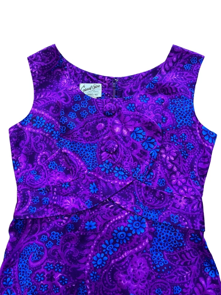"Maxi Vestido Hawaiano Vintage Informal Aire Reef Hawaii Floral Paisley Púrpura 38""" Foto 2 de 4
