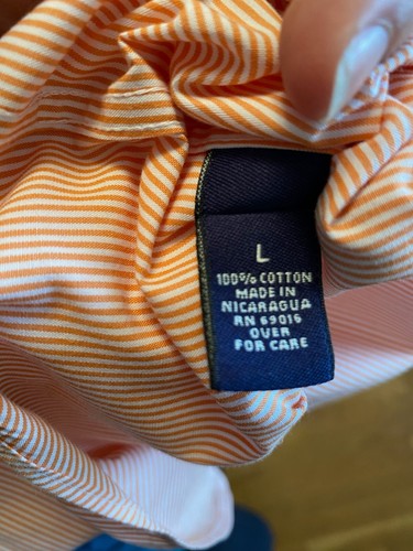 Authentic Consensus Quality Apparel Orange Striped Long Sleeve Button Down Large - Picture 5 of 6
