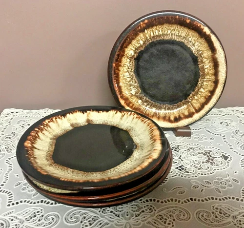 Pfaltzgraff Brown Drip Glaze Desert Plates - Vintage Set of 4