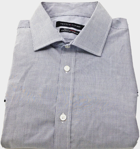 Tommy Hilfiger Mens Athletic Fit Stretch Shirt, Navy, Size 17,36/37