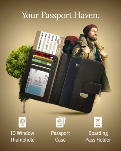 Cartera de soporte de pasaporte de cuero sintético para hombres y mujeres Bloqueo RFID de transportista de viaje - Imagen 3 de 42