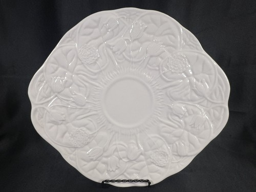 BELLEEK “Serenity Bread Plate” Raised Floral, Scalloped Gilt Rim 10.5”x9.5” Oval