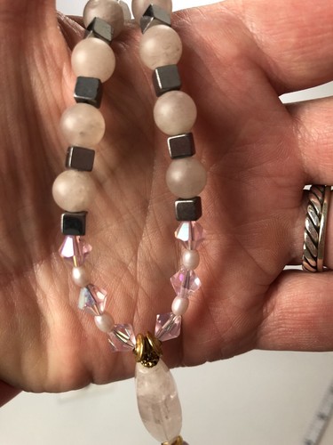 Handcrafted Rose Quartz Beaded Stone Crystal Necklace and Earrings Set USA Pink - Picture 12 of 13