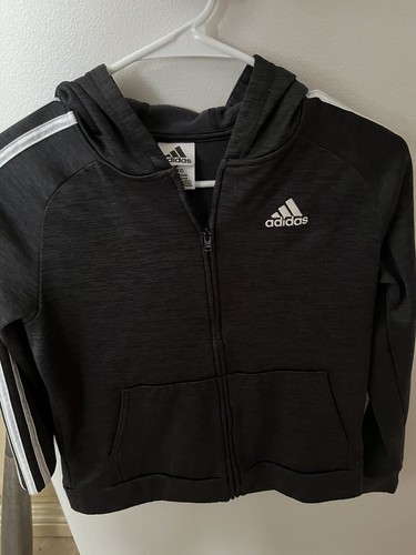 Adidas Youth Size M (10/12) Three Stripe Black White Full Zip Up Hoodie