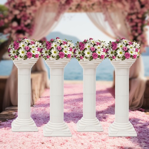 White Flower Stand Wedding Decor Roman Column 4Pcs Roman Pillars Plastic New - Imagen 7 de 21