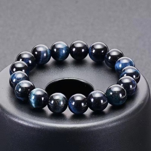 Genuine Natural blue Tigers Eye Crystal Beads Bracelet 14MM - Picture 2 of 4
