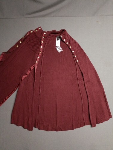 Gili G.I.L.I Snap On Cape Women’s Size XS/S Mock Neck Cotton Blend Burgundy Knit - Picture 3 of 8