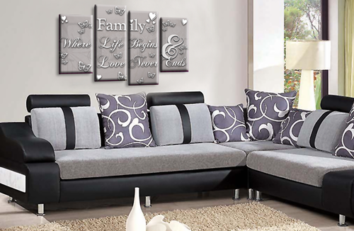 Cuadro en lienzo de pared dividida con marco grande gris plata con impresión artística de cita de amor familiar - Imagen 2 de 5