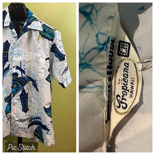 Vtg 70's Liberty House Tropicana Hawaiian Shirt sz Medium Blue Tiki Design - Picture 1 of 5