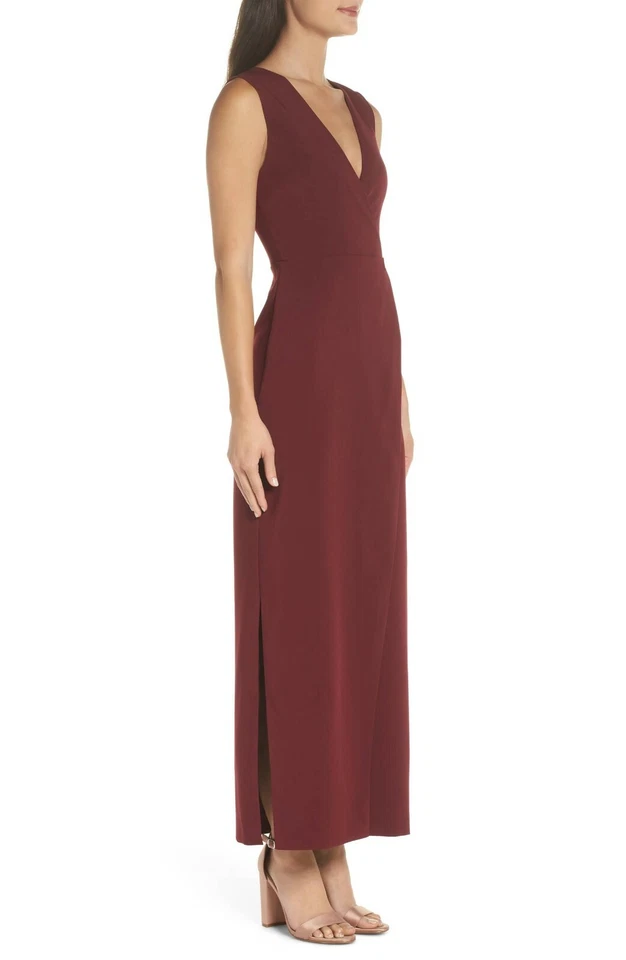 FAME & PARTNERS Wine Faux Wrap V-Neck Button Maxi Dress Gown 2 US XS = 6AU 34EU - Image 4 of 4