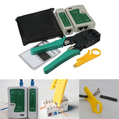 RJ45 RJ11 RJ12 CAT5 LAN Network Cable Tester Crimper Stripper Punch Tool Kit New - Picture 7 of 9