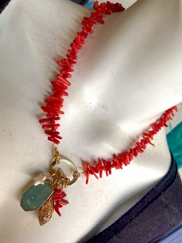 2 collane di design corallo barocco perle pendenti amazzonite pezzo unico - Foto 10 di 10