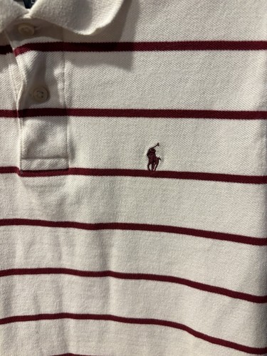 Boys Polo Ralph Lauren Shirt L (14-16), White With Burgundy Stripes Short Sleeve - Picture 2 of 7