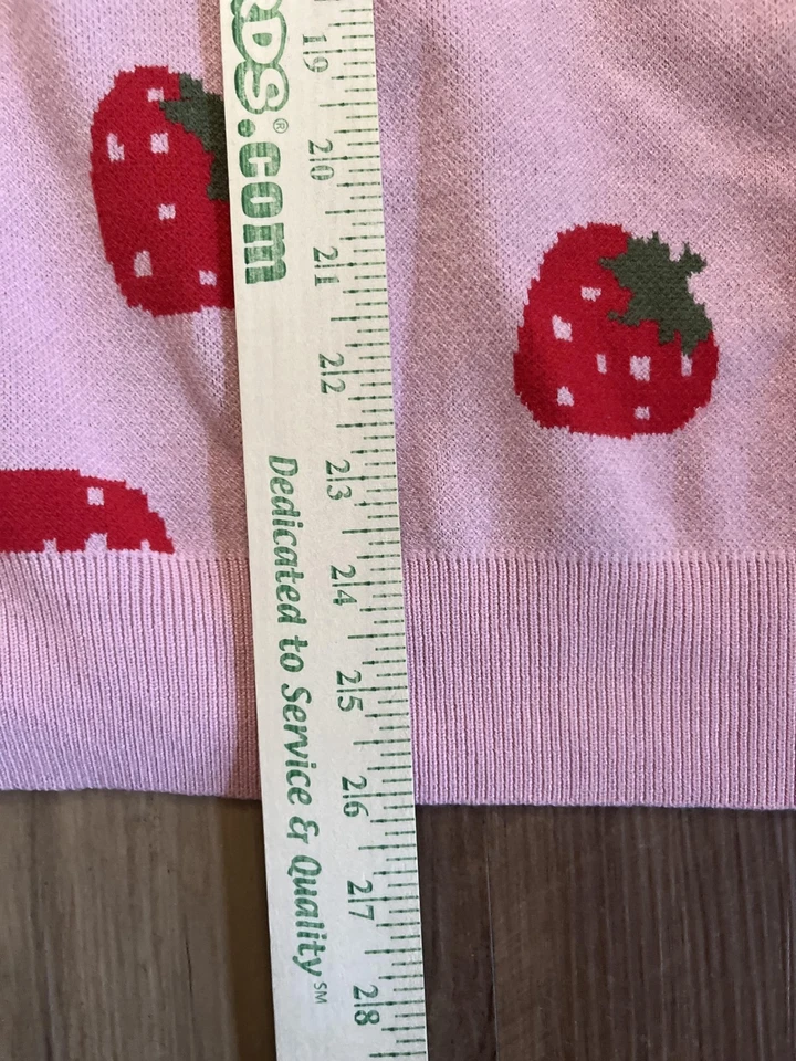 Cárdigan suéter fresa para mujer XL rosa frente abierto patrón de frutas por todas partes Foto 4 de 4