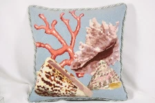 Elizabeth Bradley Professionally Completed Red Coral Needlepoint 15 x 15 Pillow