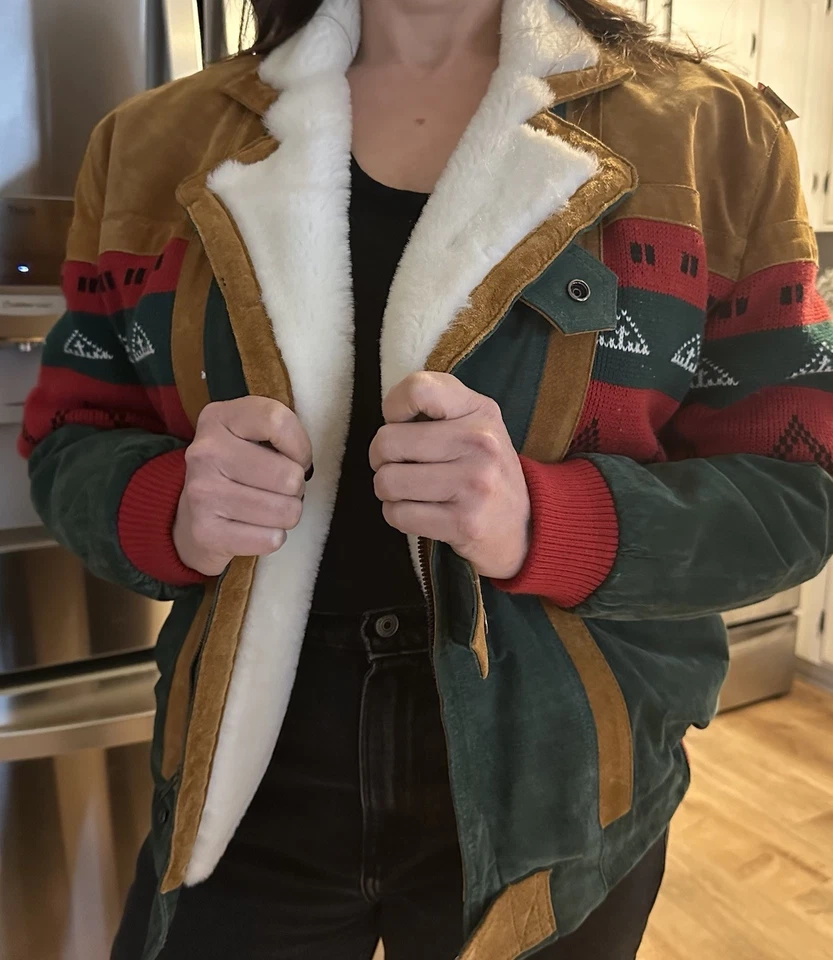 Abrigo de cuero Adler vintage Sherpa chaqueta tribal azteca del suroeste talla pequeña Foto 3 de 4