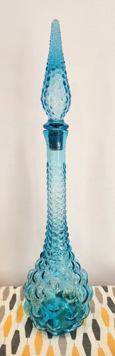 Vintage Mcm Aqua Ice Blue Large Hobnail Empoli Genie Bottle Decanter Rare - Picture 4 of 16