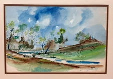 Vintage 1976 Original CHARLES NAPIER Actor Signed Watercolor Painting Landscape