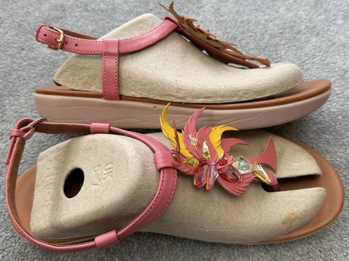 Sandalias Fitflop Tia Jewel Pluma Puntera Correa Trasera - Cuero Rosa Talla 5 - Imagen 4 de 10