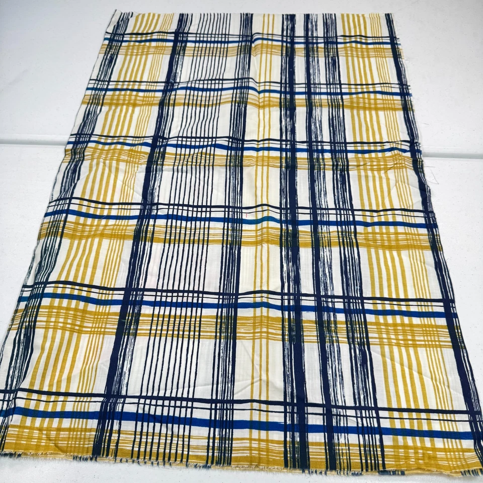 Tela acolchada vintage azul amarillo algodón a cuadros 48x36 1 yarda Foto 2 de 4