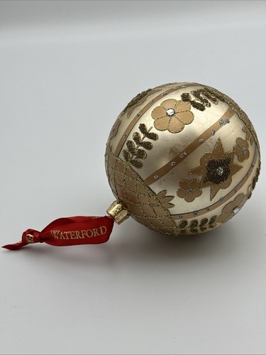 Waterford Holiday Heirlooms Gold HOLIDAY FLORAL BALL Ornament 4” - Picture 7 of 7