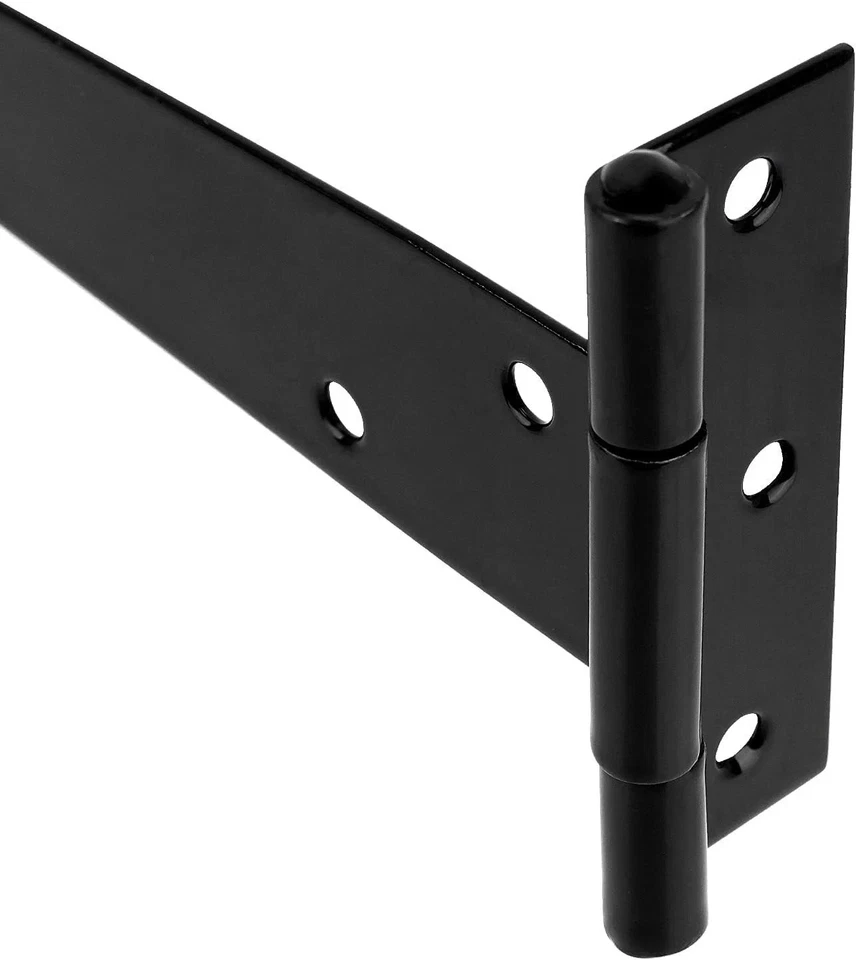 Paquete de 12 bisagras de puerta con correa en T de 10 pulgadas, bisagras de puerta de granero de alta resistencia, correa en T negra Foto 3 de 4