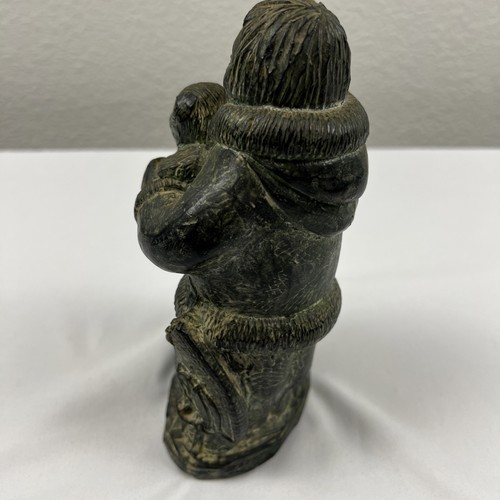 The Wolf Sculptures Soapstone Eskimo w/ Dog and Pup Handmade in Canada Vintage - Picture 12 of 17