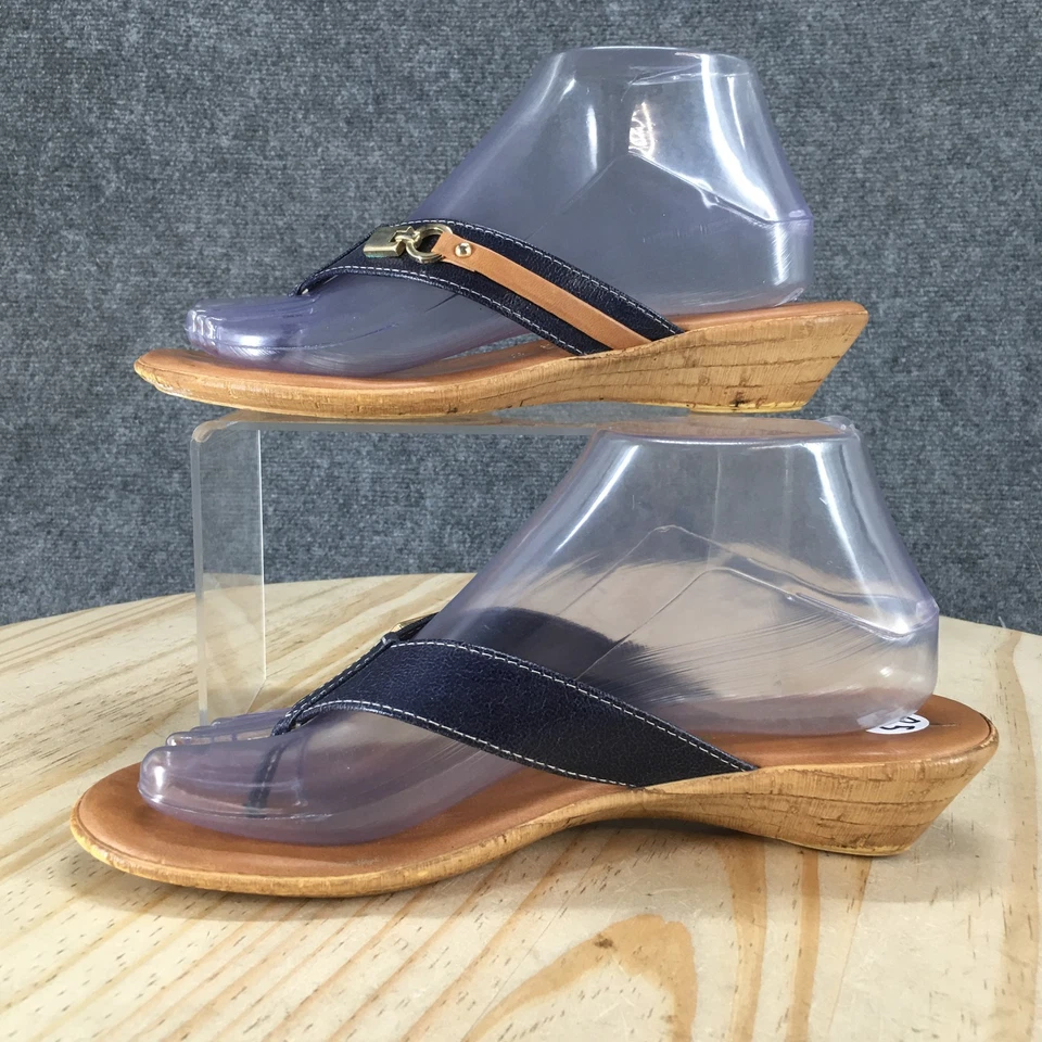 Italian Shoemakers Sandals Womens 8.5 Casual Slip On Thong Brown Blue Low Wedge - Image 2 of 4