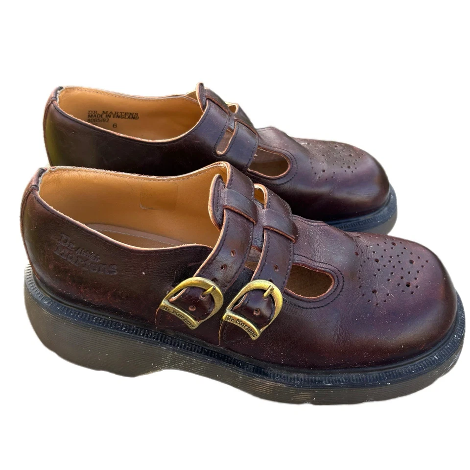 De colección Años 90 Dr Marten Mary Jane’s 8065 Marrón Rojo Mujer’s Reino Unido Talla 6 EE. UU. Talla 8 Foto 2 de 4