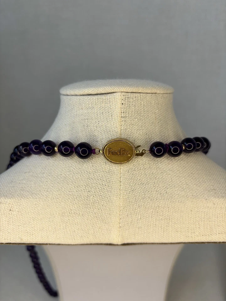 Colar de miçangas de ametista com minúsculas contas de ouro 30” 14kt folheado a ouro fecho FedEx - Imagem 4 de 4