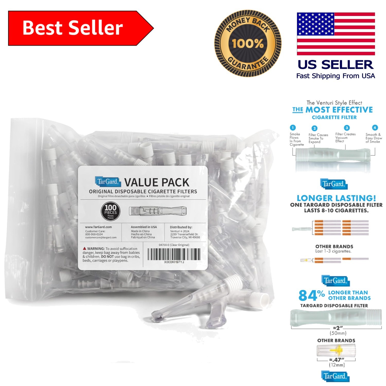 Effective 100-Pack Cigarette Filters - Lasts 10-20 Cigarettes, Compact Design