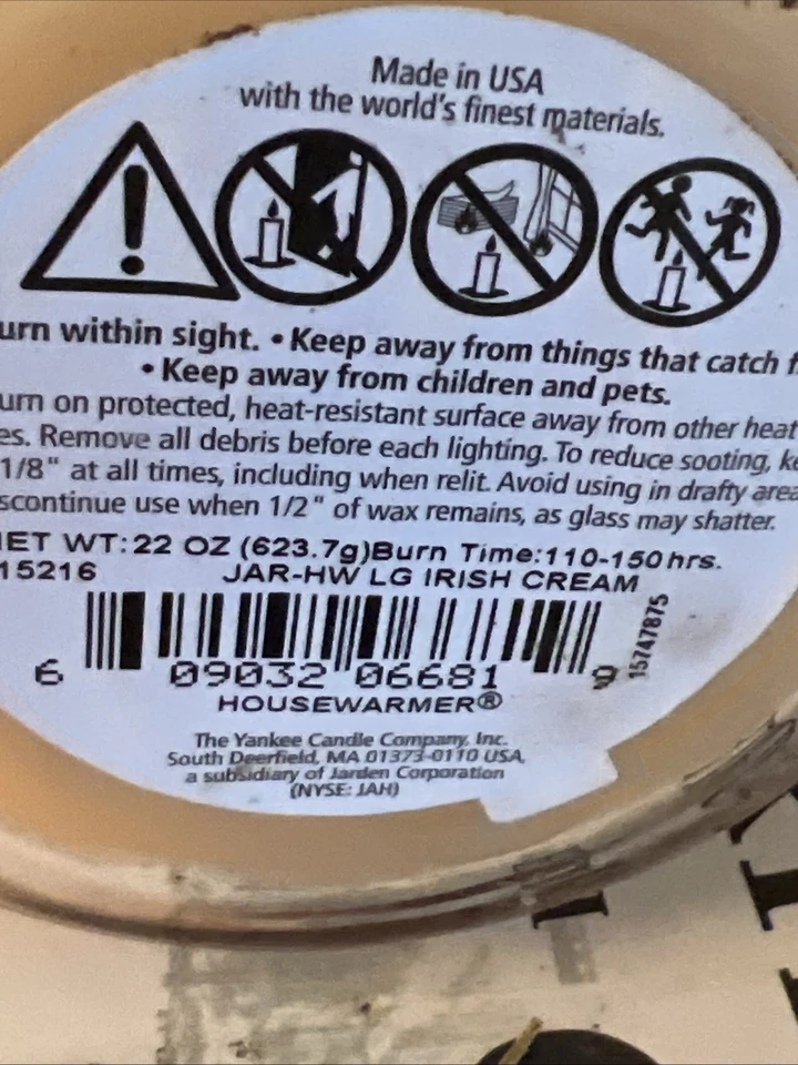 Yankee Candle Retired "IRISH CREAM" 22 oz Rare White Label New - Image 4 of 4