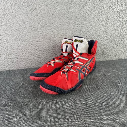 ASICS OmniFlex-Attack Wrestling Shoes Mens 12.5 Red Navy Blue J400Y High Top