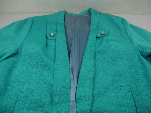 Women's M L Vtg 1930's Turquoise Art Deco Long Dress Opera Coat Open Front Cape - Picture 5 of 14