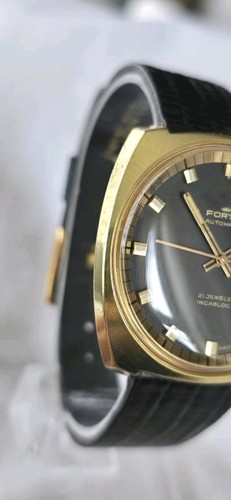 Mens Vintage Gold Plated FORTIS 21 J ETA 2782 Black Dial Automatic Wristwatch - Picture 3 of 10