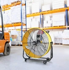 30in Heavy Duty Metal Industrial Drum Fan Air Circulation High Velocity Yellow