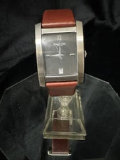 Kenneth Cole Tank Watch Men 29mm Silver Tone Date Black Dial New Battery KC1106