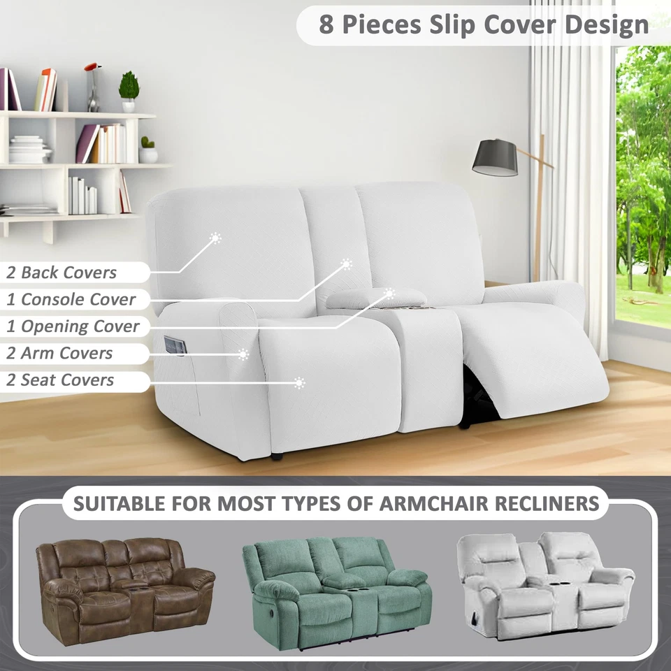 Sofá loveseat reclinable de diseño jacquard cuadrado con funda para consola central, 8-P... Foto 2 de 4