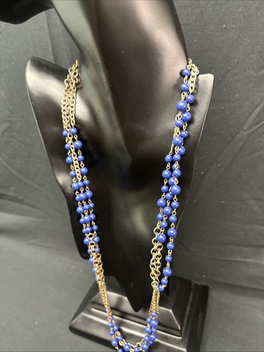 Vintage J. Crew Necklace Gold Tone And Blue 30" 3 Chains - Picture 4 of 9