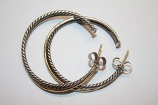 David Yurman 925  18k Gold XL Crossover Cable Hoop Earrings 1.75"