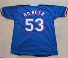 Autographed/Signed Adolis Garcia Texas Rang Blue Baseball Jersey Beckett BAS COA