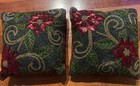 Set of 2 Pier 1 Poinsettia Beaded Sequin Christmas Holiday Pillows 11 Inch Green