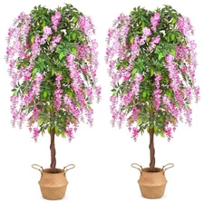 6ft Artificial Tree Plants, Fake Wisteria Tree with Woven Seagrass Basket for...