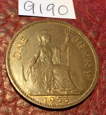 UNCIRCULATED QUEEN ELIZABETH II  PENNY 1953, PART-LUSTRE, RARE - JOB LOT 9190