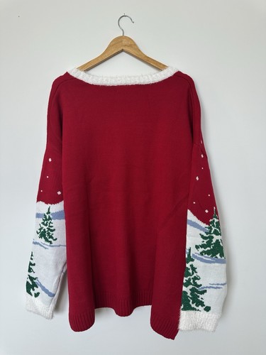 Holiday Ugly Christmas Sweater Women's 3X Plus Size Red Pug 3D Pullover - Picture 2 of 5