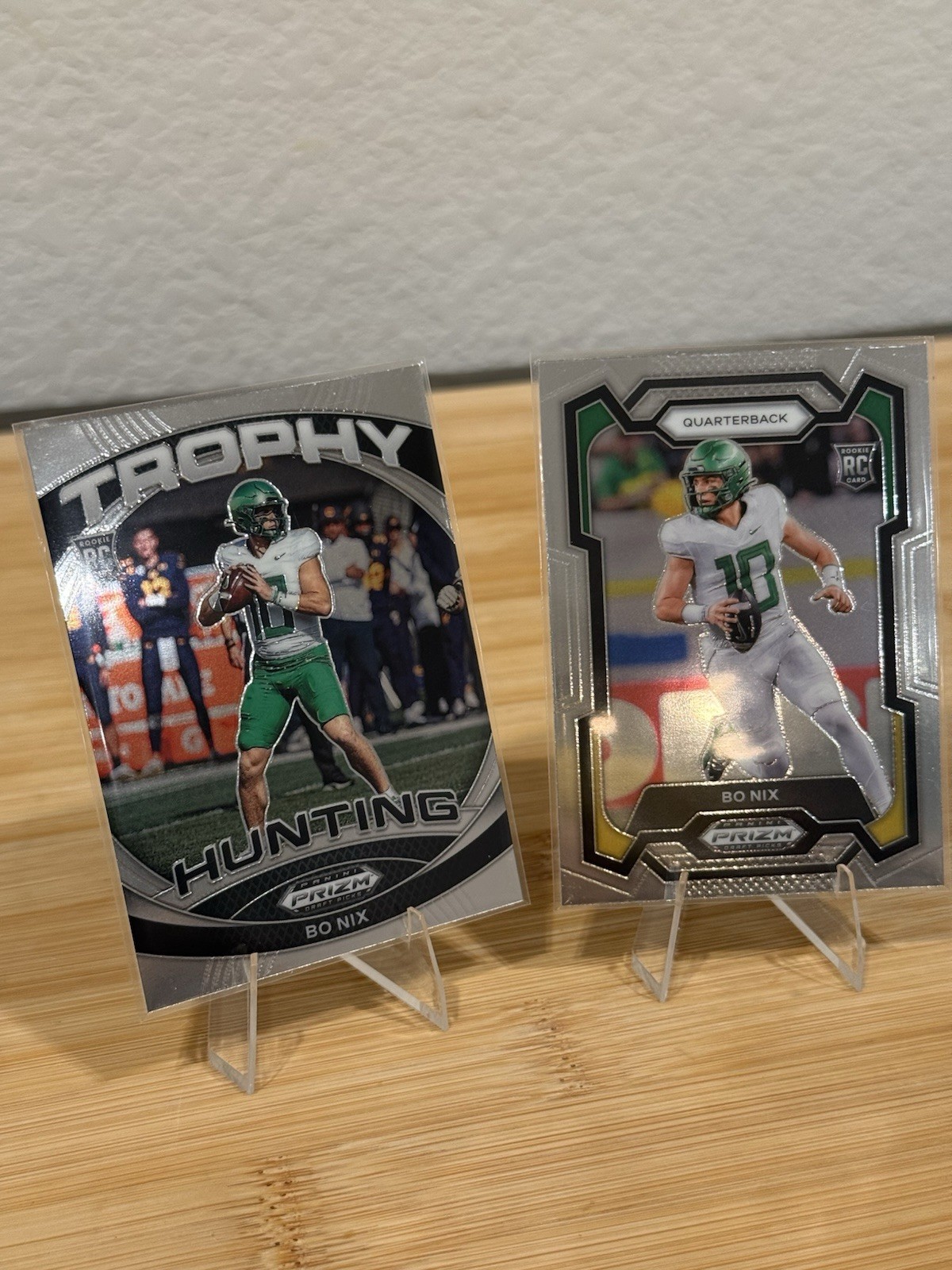 2024 Panini Prizm Draft Picks - Bo Nix (RC) - Trophy Hunting #TH-BNX & Base