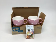 Pampered Chef Help Whip Cancer Set of 2 Pink With White Dots Cups Mugs #5414
