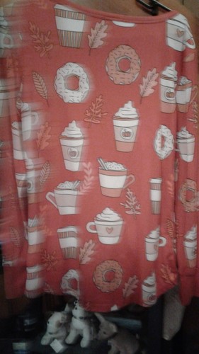 Pijama de salón PJ para mujer talla M/patrón de café grande/naranja con tazas de café - Imagen 3 de 11