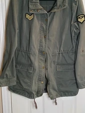 Signature Studio Army Green Jacket Size XL 100 Cotton Military Drawstring On...