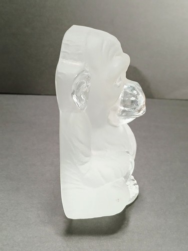 Vtg Viking Hand Made Glass MONKEY BOOKEND/PAPERWEIGHT = Frosted and clear glass - Picture 4 of 12